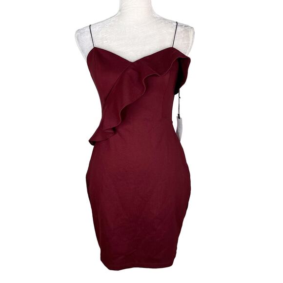 ASTR The Label Ruffle Stretch Knit Body Con Dress Wine Medium M New - Picture 9 of 10